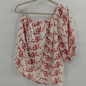 Velvet by Graham & Spencer red white eyelet lined blouse size small